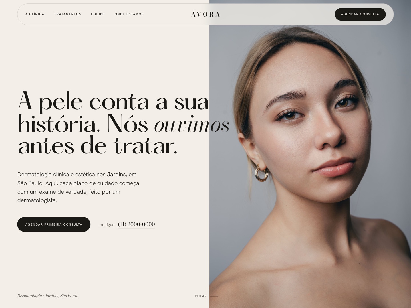 Site da Ávora Dermatologia, nos Jardins, São Paulo