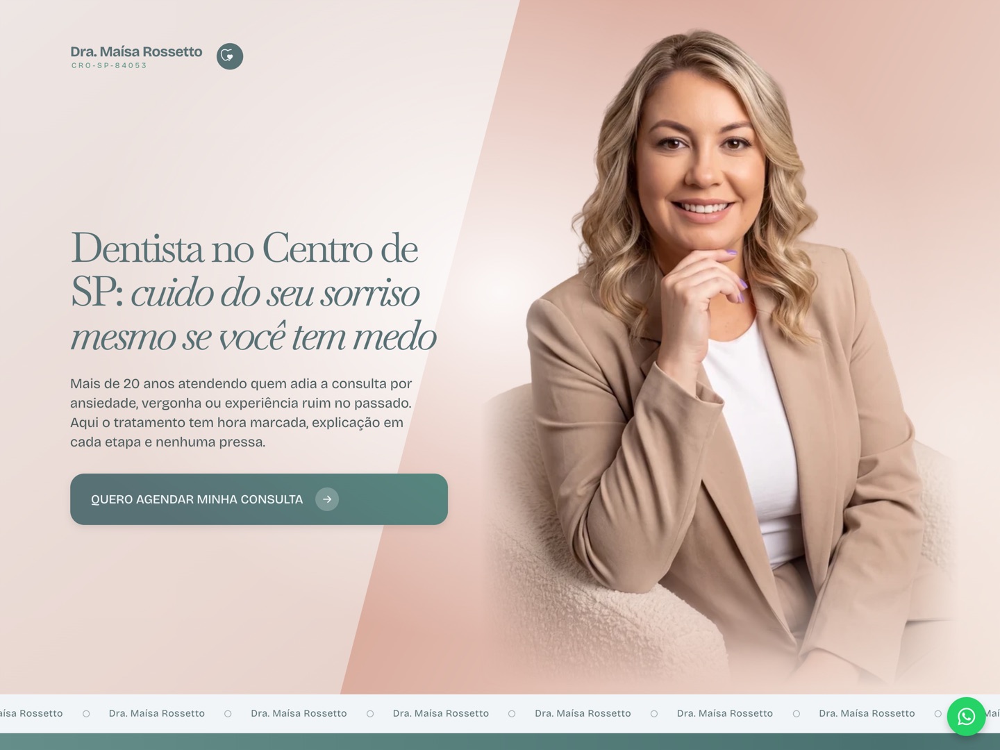 Site da Dra. Maísa Rossetto, dentista no Centro de São Paulo